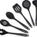 Culinary Couture Black Silicone Kitchen Utensils Set of 6, Non-Stick Heat-Resistant Silicone Kitchen Utensils Set with Steel Inner Core