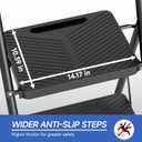 KINGRACK 2 Step Ladder, Folding Step Stool with Handrail, Safe-Lock Design and Wide Anti-Slip Pedals, 500 lbs Capacity Sturdy Steel Ladder for Home and Kitchen, Black