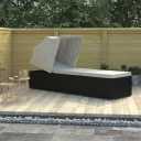 Foldable Sun Lounger Black and Cream PE Rattan Outdoor Lounge Chair 23.6 x 76.8 x 43.3 in Adjustable Backrest Patio Pool Garden Terrace