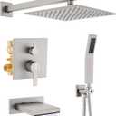 Shower System with Tub Spout, All Metal Bathtub Shower Faucet Set with High Pressure 10 Inch Rain Shower Head and Handheld Shower Head Set, Brushed Nickel (Valve Include)