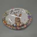 50 Pcs Easter Party Supplies Oval Paper Plates Set, Bunny Rabbit Large Disposable Party Dinner Plates Bunny Egg Flowers Tableware for Spring Easter Birthday Table Decorations Party Supplies