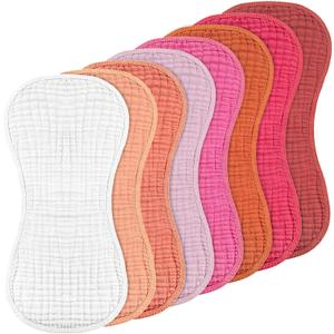 Frienda 8 Pack Muslin Burp Cloths for Baby Large 20 x 10 Inch Cotton Burp Rags for Spit up Drool Absorbent Soft Multicolor Wash Cloths Diapers for Newborn Girl Boy Essential Shower Gift(Sweet Color)