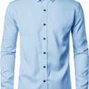 JEMITOP Men's Stretch Wrinkle Free Dress Shirt Formal Prom Wedding Long Sleeve Button Down Shirts (Blue, XL)