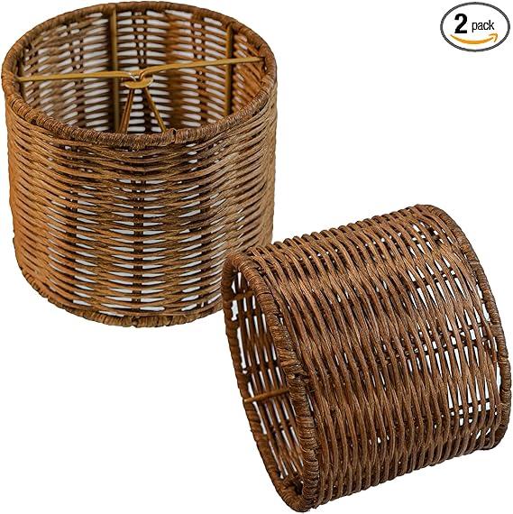 Mini Lampshade 2Sets Chic Round Little Lamp Shade, Boho Lamp Covers Replacement Traditional Shades,Woven Chandeliers Shade Wall Lamp Sconces Shade