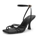PARTY Women's Square Open Toe Strappy Heeled Sandals 3 inch Stiletto Kitten Heel with Ankle Buckle Strap, Comfortable Slingback Summer Dress Shoes, Black, 8