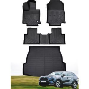 All Weather Rubber Floor Mats Custom Fit for Toyota Rav4 2025 2024 2023 2022 2021 2020 2019 (Not for Hybrid or Prime), Trunk Mats & Cargo Liner for Front Rear Backseat, Black Accessories for Rav 4