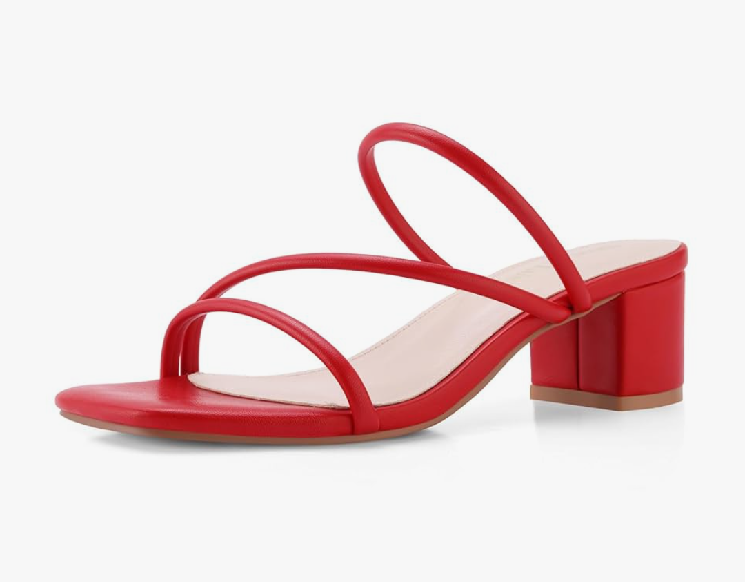 Shoe'N Tale Strappy Heels For Women Low Chunky Block Heel Heeled Sandals Square Open Toe Slip On Slides Mules 10
