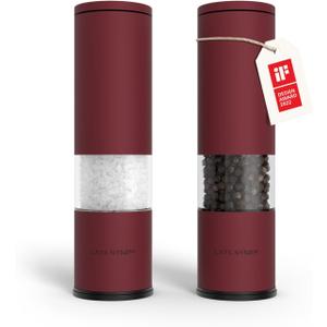 LARS NYSM Salt and Pepper Grinder Set 2 pieces I Salt Pepper Mill with Adjustable Ceramic Grinder I Design Spice Grinder Set Manual (Berry Red and Mustard Yellow)