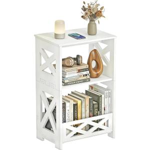 BYFU White Side Table, Small End Table with Storage Shelf, 3Tier Nightstand Bedside Table Bookshelf Bookcase Display Rack for Small Spaces Bedroom Bathroom Living Room Office