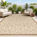 JONATHAN Y Vintage Filigree Indoor Outdoor Area Rug 9X12 Beige/Brown, Madrid Textured Weave for Backyard, Patio, Porch, Easy-Cleaning, High Traffic, Pet-Friendly, Non-Shedding (SMB107B-9)