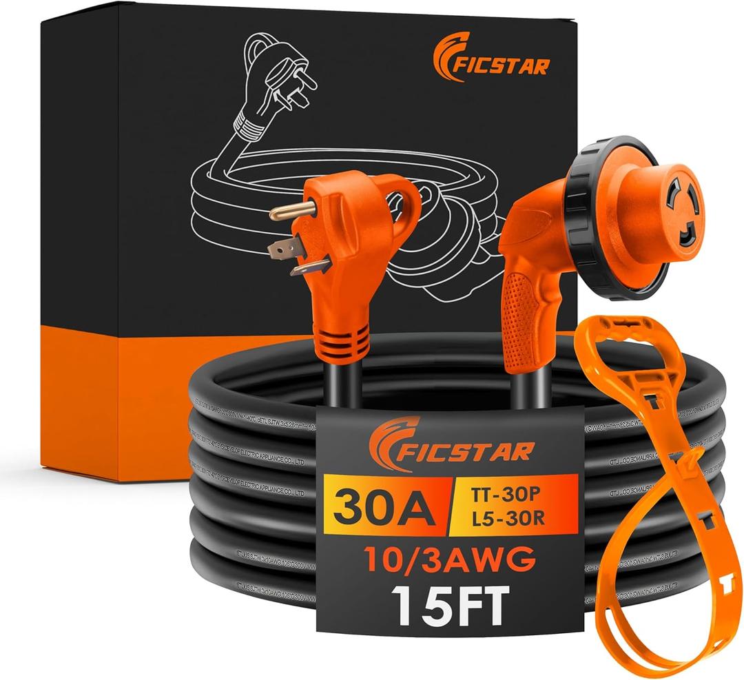 30 Amp RV Extension Cord,15 ft,Heavy Duty Generator Extension Cord with LED Power Indicator,30 AMP Female 90 Twist Lock Adapter with Reverse Polarity Lamp,NEMA TT-30P to L5-30R,120V/125V
