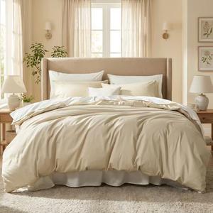 Duvet Cover Queen Size, 100% Egyptian Cotton 1000 Thread Count Ultra Soft 3-Piece Duvet Cover Set with Zipper Closure, Ultra Soft & Breathable Luxury Bedding with 8 Corner Ties (Queen,Khaki)