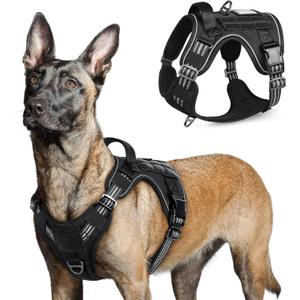 rabbitgoo Tactical Dog Harness for Large Dogs, No Pull Military Service Vest with Handle & Molle, Easy Control for Training Walking, Adjustable Reflective Straps, Black, L