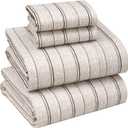 RUVANTI 100% Cotton Sheets  Queen Size Percale Bedding, Cooling & Breathable Floral Design, Durable with a Crisp, Soft & Comfortable Feel, 16" Deep Pocket, 4-Piece Set, Brown Stripes