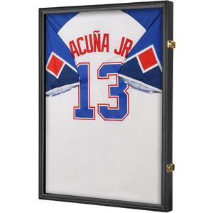 Jersey Frame Display Case - Wall Mount Sports Jersey Display - Lockable Flat Jersey Shadow Box with UV Protective Acrylic Door for Football, Hockey, Basketball, Baseball Sports Jersey - Black (Black Frame - Sticker Lining-1 Pack)