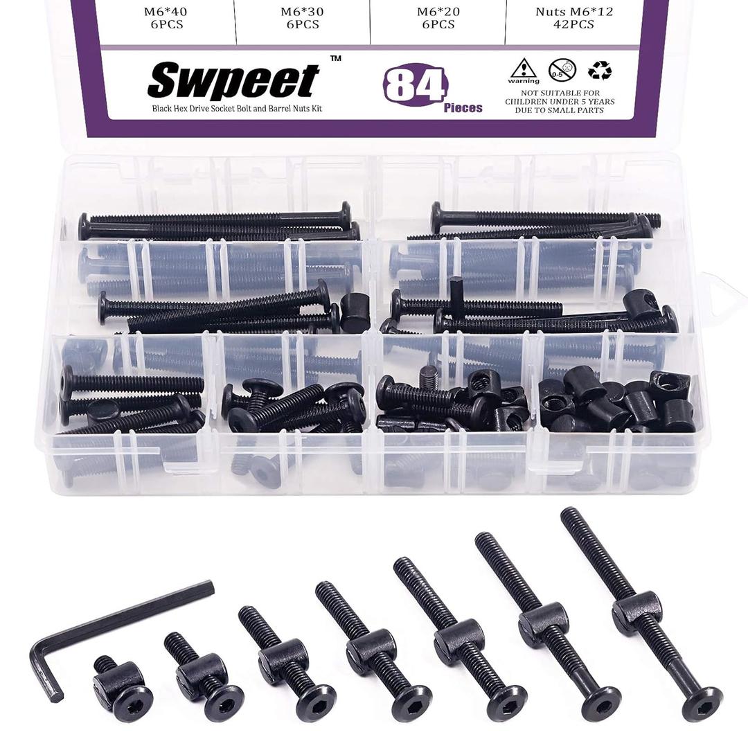Crib Hardware Screws Kit, Hex Socket Head Cap Crib Baby Bed Bolt and Barrel Nuts