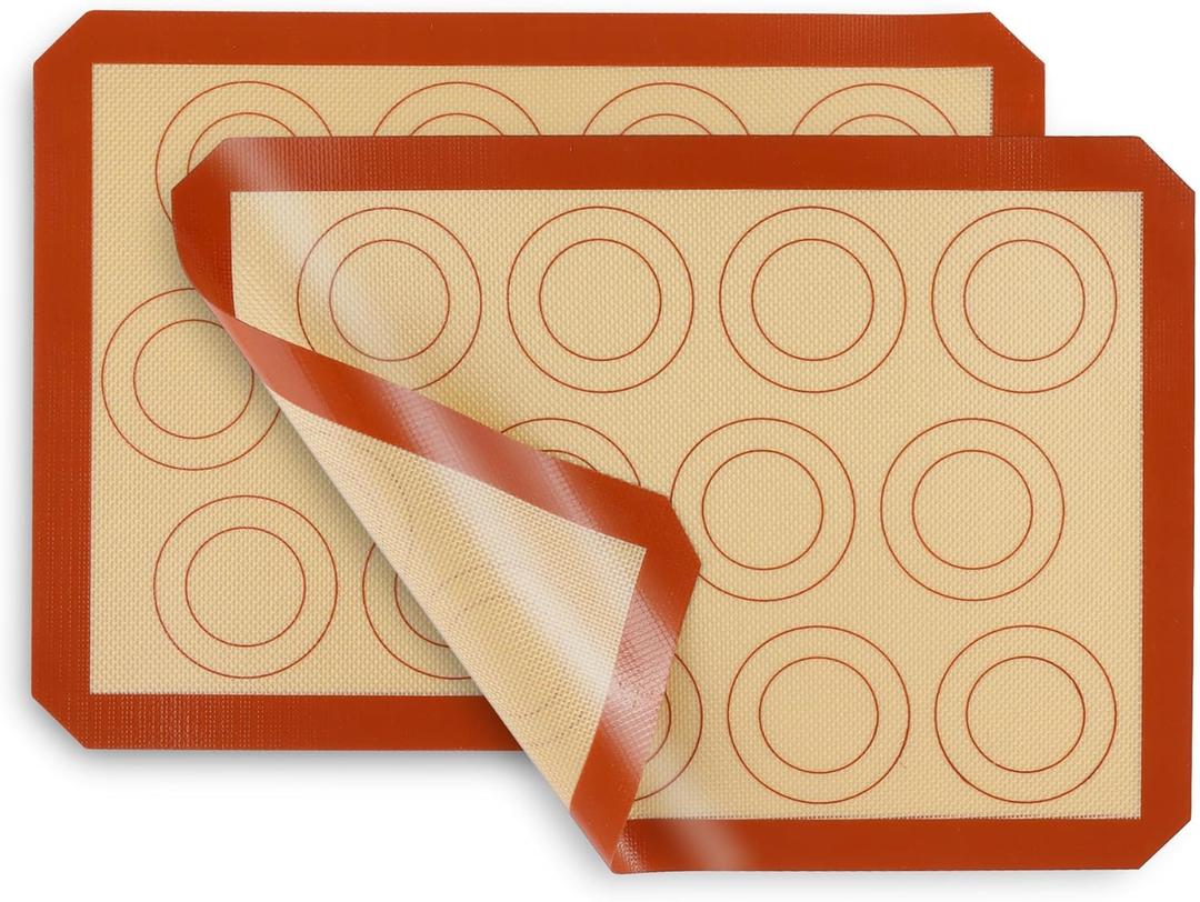 P&P CHEF 15 Inch Silicone Baking Mats, 2 Pcs Reusable Silicone Oven Mat, Non Stick Baking Supplies for Macaroon Pastry Bread Dough Cookie, Fits Well with Sheet Pan, Healthy & Easy Clean