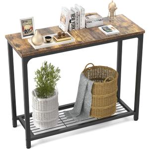 Ecoprsio Small Console Table Sofa Table with Mesh Shelves, 2 Tier Entryway Table Foyer Table for Entryway, Front Hall, Hallway, Sofa, Couch, Living Room, Bar, Kitchen, 32 Inch, Rustic Brown