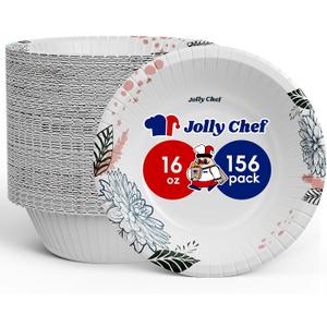 JOLLY CHEF 16 OZ Disposable Paper Bowls with Floral Print 156 Count Heavy-duty Bowls Bulk Perfect for Parties,Picnics,and Everyday Use