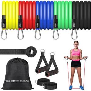 Resistance Bands Set (12pcs), Workout Bands with Handles, Door Anchor, Ankle Straps and Carry Bag, Exercise Bands for Shape Body and Home Workouts