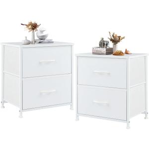 DUMOS Nightstand Small Dresser with 2 Fabric Drawers Side Tables Bedroom End Table Kids Bedside Storage Furniture for 20 inch Tall Night Stand for Closet, Entryway, College Dorm, White(2 Pack)