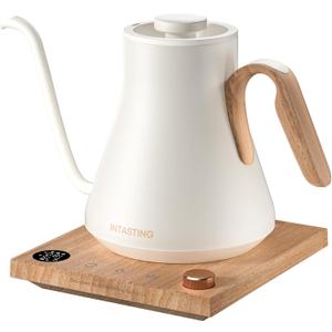 INTASTING Electric Kettle, Gooseneck Electric Kettle, 1 Precise Temperature Control, Stainless Steel Interior, Quick Heating for Pour Over Coffee, Tea & Boiling Water, 0.9L (Cream White)
