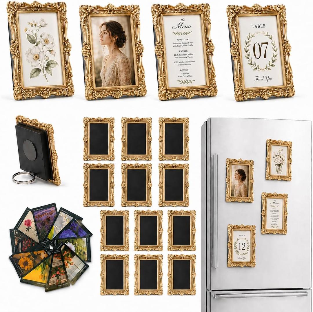 Mini Picture Frames for 2.5"x3.5" Wallet Size Picture, 20 Pack Vintage Photo Frames with Magnet & Stand, Small Decorative Frames for Fridge, Tabletop, Wedding, Christmas Decor