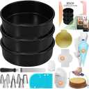 RFAQK 133PCs Round Cake Pans Sets for Baking + Cake Decorating Kit with NonStick 8 Inch Cake Pan Set of 3 -Icing Tips,Cake Leveler,Spatula, Multifunctional Cake Pan, Baking Supplies Gift & eBook