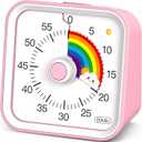 Visual Timer for Kids with Pause Function, Cute Silent Timer with Rainbow for Classroom, Teaching, Task, Kitchen, 60 Minute Countdown Time Management for ADHD (Rainbow Pink)