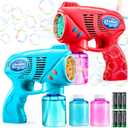 JOYIN 2 Bubble Guns with 2 Refill Solution (10 oz Total), Bubbles Maker, Blower, Machine Gun Blaster for Kids, Toddlers, Outdoors Activity, Party, Birthday Gift, Easter Toys (Blue+Red), 6.8 x 7.8 x 6 inches