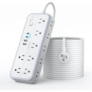 25 FT Long Extension Cord with Multiple Outlets, NTONPOWER 14 Outlets and 4 USB Ports (2 USB C), 1875W 15A, 14 Gauge 3 Prong, 2700J Surge Protector Power Strip, Mountable for Home Office, White (25FT)