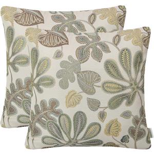 Set of 2 Jacquard Tropical Leaf Pattern Throw Pillow Covers Decorative Pillowcase 22X22 Inches,Green Cream