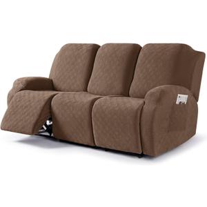 VANSOFY Recliner Cover, 3-Pieces Stretch Reclining Couch Covers with Pockets Reclining Sofa Slipcovers 3 Seater Soft Washable Furniture Protector for Dogs Cats(Light Coffee)