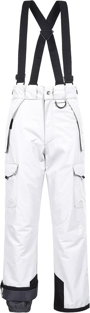 CREATMO US Men's Snow Pants Ski Bibs Waterproof Insulated Winter Snowboard Cargo (XX-Large, White)