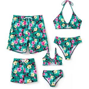 PATPAT Family Matching Summer Swimsuits: Mommy and Me Two Piece Swimsuits Beach Bikini Short Skirt Scarf Matching Bathing Suits - Mint Green, Women, XL