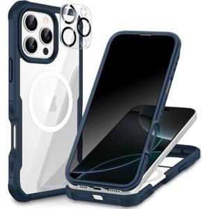 CENHUFO Magnetic Privacy for iPhone 16 Pro Max Case [Compatible with Magsafe] Full Body Phone Case Built-in 9H Tempered Glass Privacy Screen Protector Camera Lens Protector, Shockproof Cover -Blue