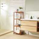 VaeFae Teak Bathroom Shelf, 4-Tier Storage Shelf, Wooden Stand Shelf Organizer for Bathroom, Kitchen, Living Room, Laundry, Garage