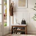 Coat Rack with Shoe Storage,Shoe Rack whit 8 Hook for Offices、Bedroom、Living Room,Small Shoe Bench,Walnut