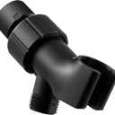 OFFO Shower Head Holder with Solid Metal Ball for Handheld Shower Head, Adjustable Shower Arm Mount for Connecting Shower Arm and Shower Hose, 1/2 in IPS Female Inlet and Male Outlet, Matte Black