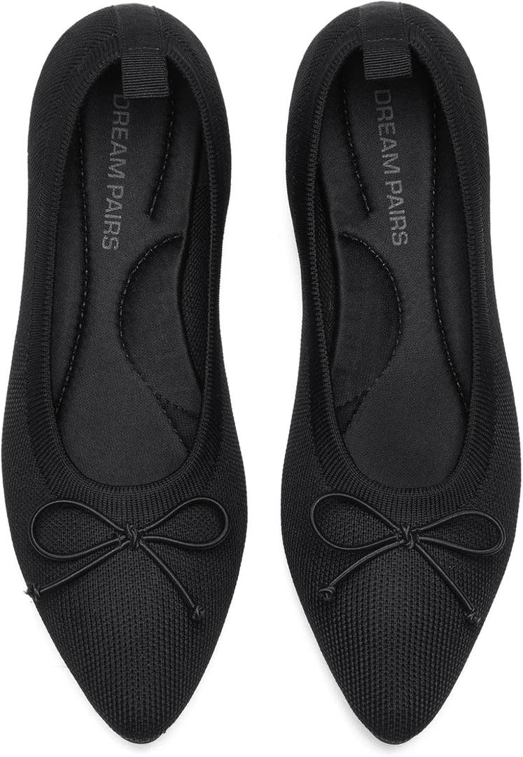 DREAM PAIRS Women's Ballet Knit Flats Foldable Pointed Toe Comfortable Dressy Flat Shoes with Bow-Knot Casual Business Work Office (9, Black)