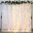 White Tulle Backdrop Curtain with Lights String for Parites 10×8ft Sheer Backdrop Curtains White Curtain Backdrop for Wedding Baby Shower Birthday Party Photo Shoot Decorations(2 Panels 10ft×8ft)