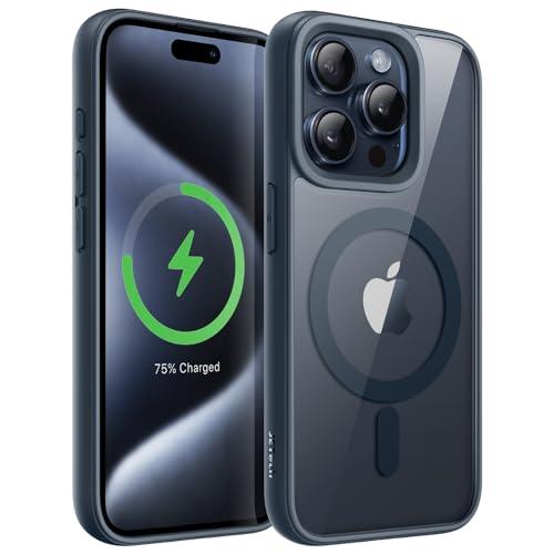 JETech Magnetic Case for iPhone 15 Pro 6.1-Inch Compatible with MagSafe, Shockproof Phone Bumper Cover, Solid Color Matte TPU Frame, Anti-Scratch Clear Back (Blue Titanium)
