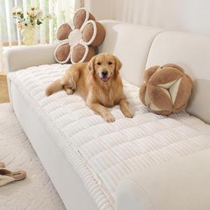 OstepDecor Washable Couch Cover for Dogs, Thick Pet Friendly Sofa Covers, Soft Couch Protector, Paw Cart Sofa Slipcovers, Cushion Protector for Leather, Sectional, Loveseat (27.6" x 59", White)