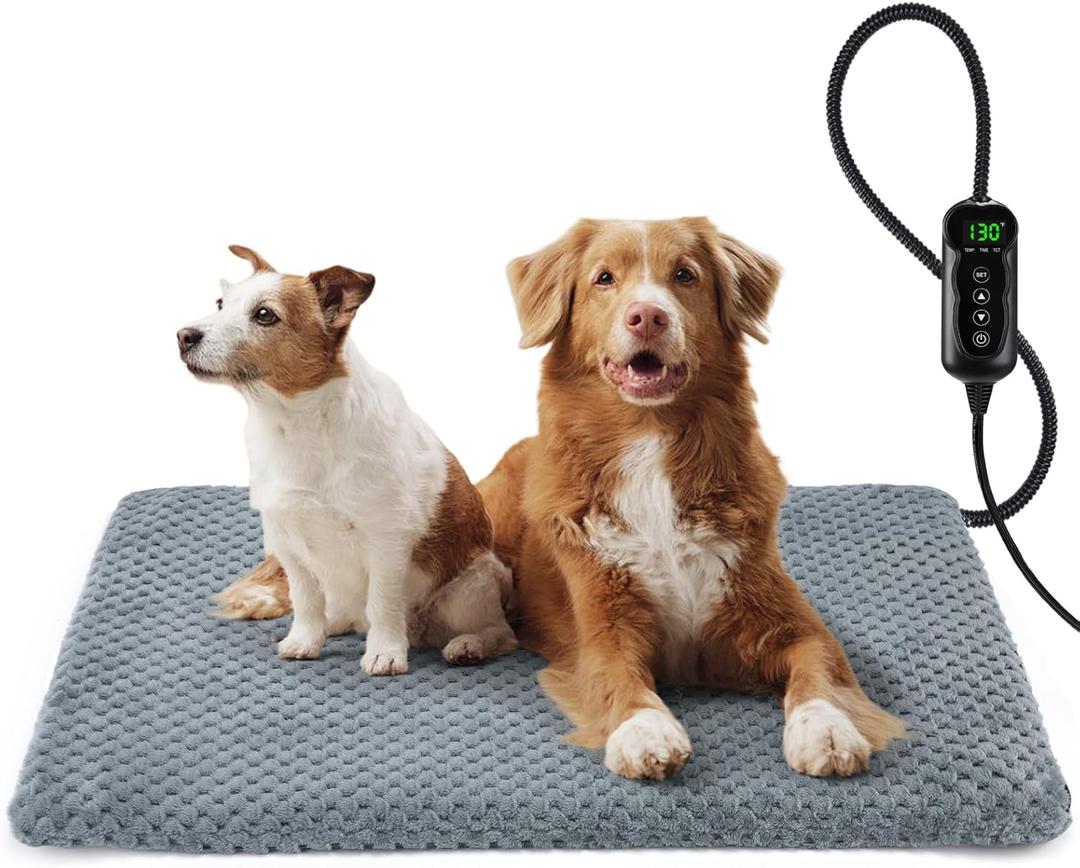 INVENHO Extra Large Pet Heating Pad, Adjustable Temperature Waterproof Dog Cat Heating Pad with Timer, Electric Pet Heated Mat (XL: 47" x 28", Grey)