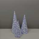 3 Set 14" 12" 10" Blue and White Christmas Tree Decor Chinoiserie Christmas Tree Table Decor Large Cone Porcelain Xmas Trees for Holiday Wedding Party Mantle Table Centerpiece Home Indoor Outdoor