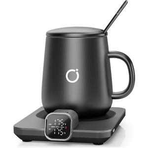 Coffee Cup Warmer & iKago Mug Set, 1℉ Precise Temp Control Mug Warmer | Auto Shut Off, Infrared Sensor, Dual Temp Display, ℉/℃ Optional, 15oz Mug with Spoon & Lid Included, Gifts for Men Women