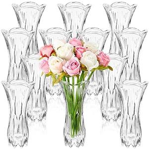 Mifoci 12 Pcs Glass Flower Vase Phoenix Tail Shape Clear Tall Vases for Flowers Thickened Decorative Crystal Vase for Home Wedding Gift Bouquet Bud Office Table Centerpiece Decor, 7.75 x 3.77 Inch ONE IS BROKEN