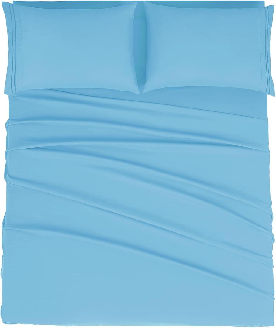 Mejoroom Queen Size Sheet Set - Hotel Luxury 1800 Bedding Sheets & Pillowcases - Deep Pocket Fitted Sheet, Soft, Breathable, Wrinkle & Fade Resistant - 4 Piece (Queen, Denim Blue)