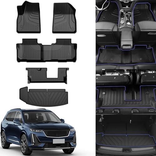 AOMSAZTO Floor Mats for 3 Rows and Cargo Liner Behind 3rd Row Set Black Fit for Cadillac XT6 (7 Seat) 2020-2025 Heavy Duty TPE All Weather Automotive Floor Mats for XT6 with 2nd Row Bench Seat : Automotive