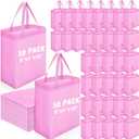 Windyun 50 Pcs Reusable Tote Bag Bulk 8 x 4 x 10 Inch Non Woven Shopping Bag with Handle Christmas Reusable Grocery Gift Tote (Pink)